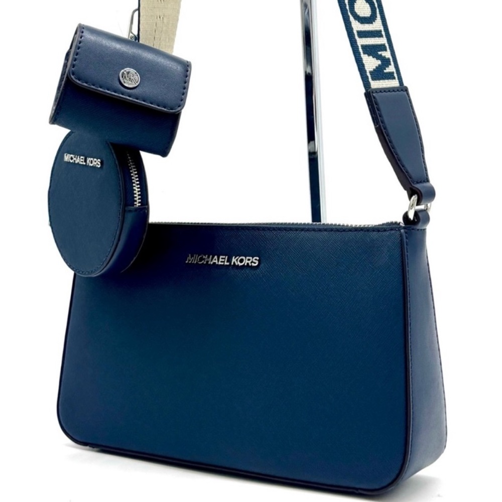 Michael Kors Small Leather Crossbody Bag w Case for Apple Airpods Pro® Navy